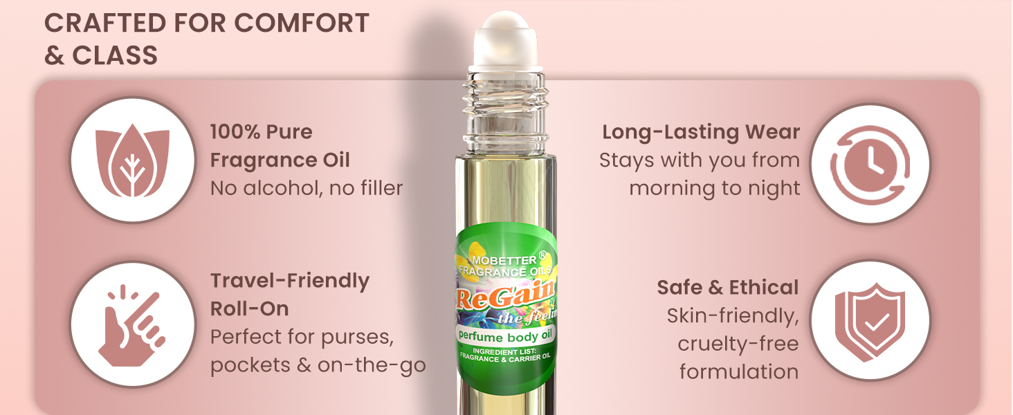 MOBETTER FRAGRANCE OILS Baby Powder Perfume Oil Roll-On for Women & Men  Long Lasting Alcohol-Free Body Oil with Sweet Powdery Scent  Travel Size, Soft Baby Powder Fragrance