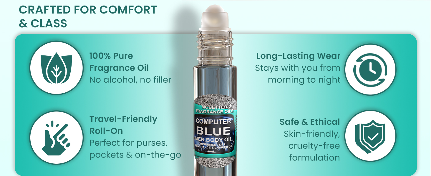 MOBETTER FRAGRANCE OILS  Hues of Blue Light Body Oil for Men  Inspired by Light Blue Cologne  Long Lasting  13 oz Roll On  Alcohol Free  Travel Size Fragrance Oil