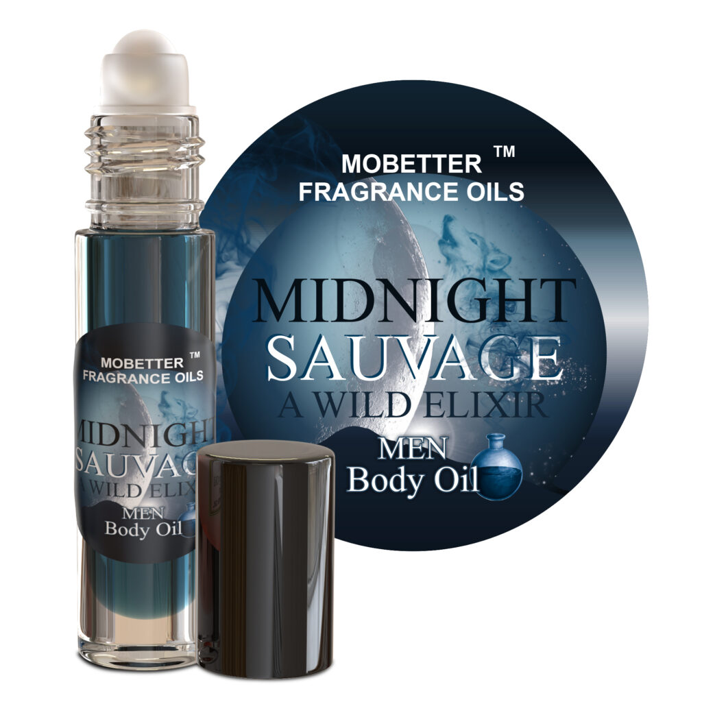 MOBETTER FRAGRANCE OILS Midnight Sauvage A Wild Elixir Men Cologne Body Oil 1/3 oz roll on, Notes: Nutmeg, Cinnamon, Cardamom and Grapefruitby, long lasting, travel size, Inspired by Sauvage Elixir