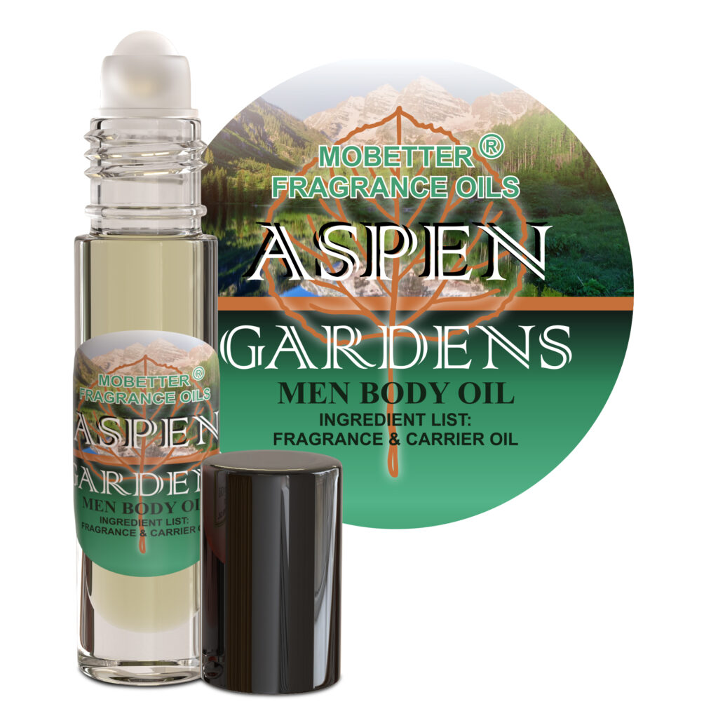 Aspen Gardens Men Body Oil, Green Notes, Bergamot, Lemon and Galbanum, Uncut, Long Lasting, Travel Size