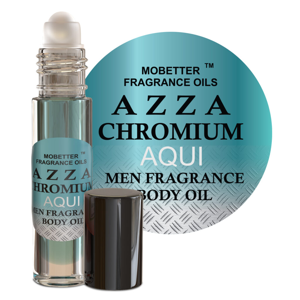 MOBETTER FRAGRANCE OILS AZZA CHROMIUM AQUI Men Cologne Body Oil 1/3 oz roll on Glass Bottle
