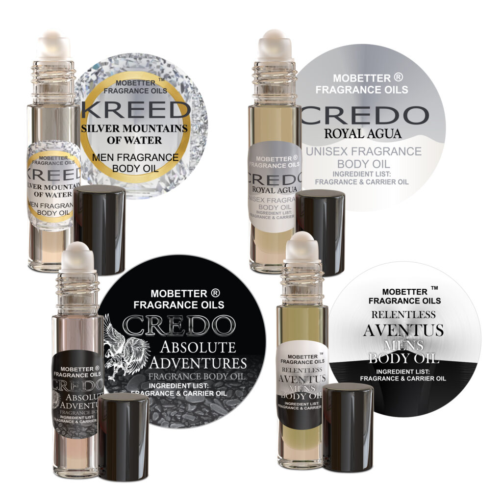 MOBETTER FRAGRANCE OILS Unisex Perfume Body Oil Bundle - Set of 4 Roll-On | Silver Mountain Water, Royal Water, Absolute Adventures, Relentless Aventus | Long Lasting, Travel Friendly, Alcohol-Free