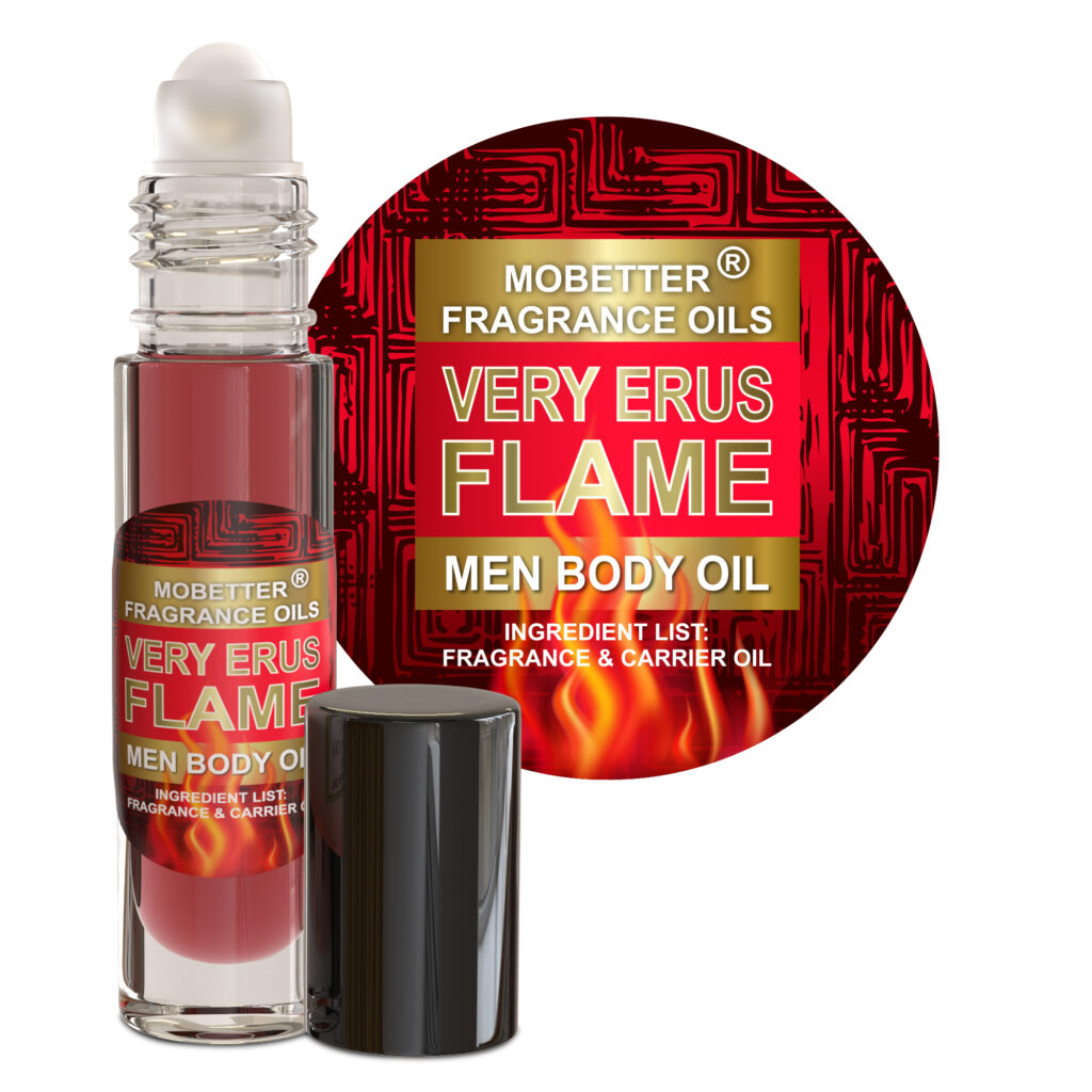 MOBETTER FRAGRANCE OILS Very Erus Flame Men Body Oil (10ml Roll On), Travel Size, Aquatic Scent, Top notes are Mandarin Orange, Madagascar Pepper, Lemon, Chinotto and Rosemary