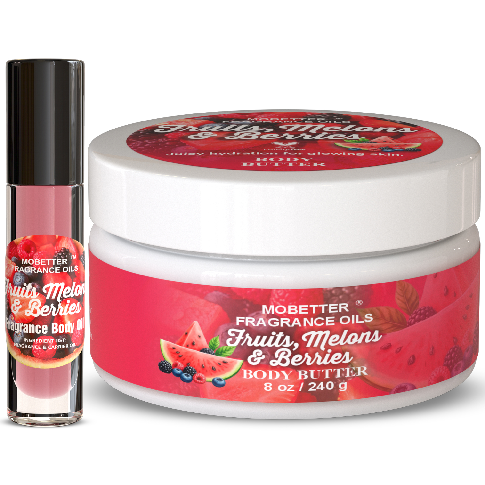 B0HG68JWQJ.MAIN Fruits, Melons & Berries Body Butter & Body Oil Set, Moisturizing Body Care, Nourishing Feel, Long-Lasting Scent - Image 1