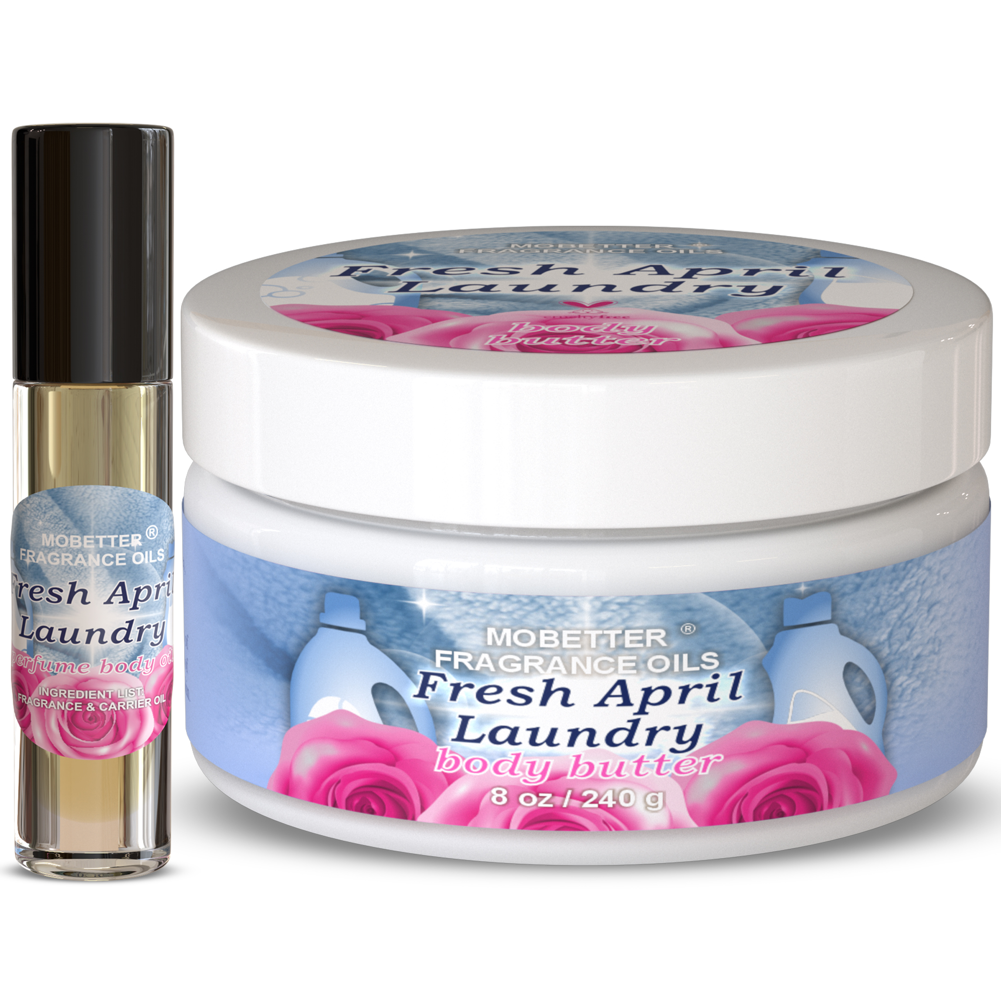 B0HG6BNRM6.MAIN Fresh April Laundry Body Butter & Body Oil Set, Moisturizing Body Care, Nourishing Feel, Long-Lasting Scent - Image 1